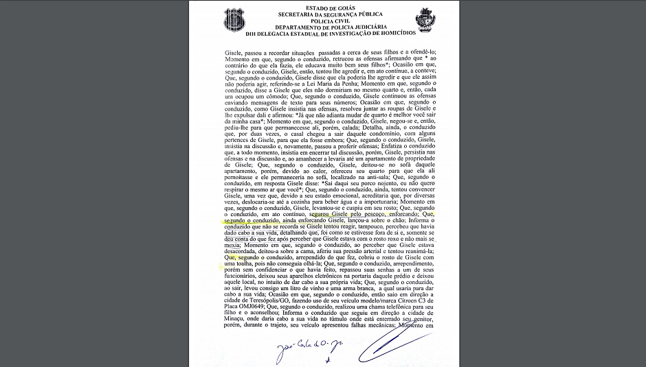 Depoimento do suspeito de matar Giselle Evangelista (Foto: Reprodução)