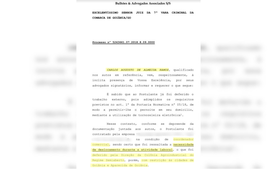 Pedido feito por defesa de Carlinhos Cachoeira (Foto: Reprodução / Mais Goiás)