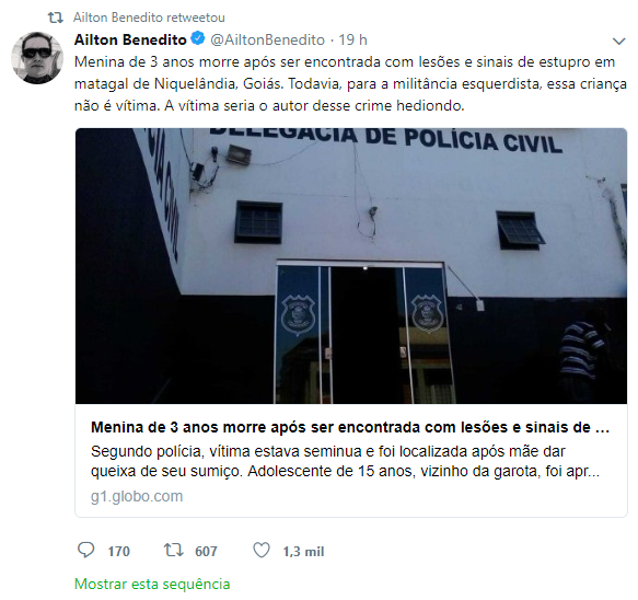 Postagem em rede social de Procurador da República Ailton Benedito (Foto: Reprodução)