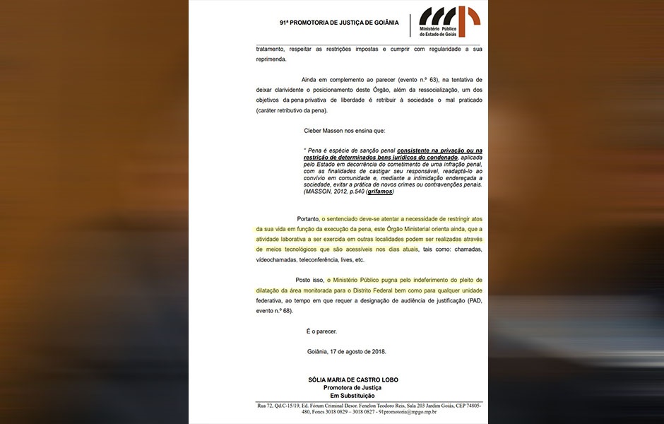 Antes da justiça definir, promotora havia se manifestado contra o que considerou benefício. Antes, promotora disse que seria "faz de conta" (Foto: Reprodução / Mais Goiás)