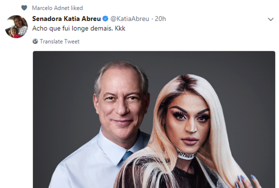 Kátia Abreu brinca na internet e reconhece manipulação em foto (Reprodução)