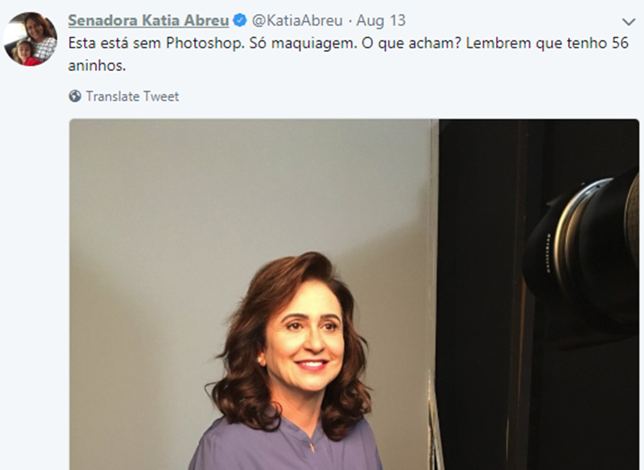 Kátia Abreu brinca na internet e reconhece manipulação em foto (Reprodução)
