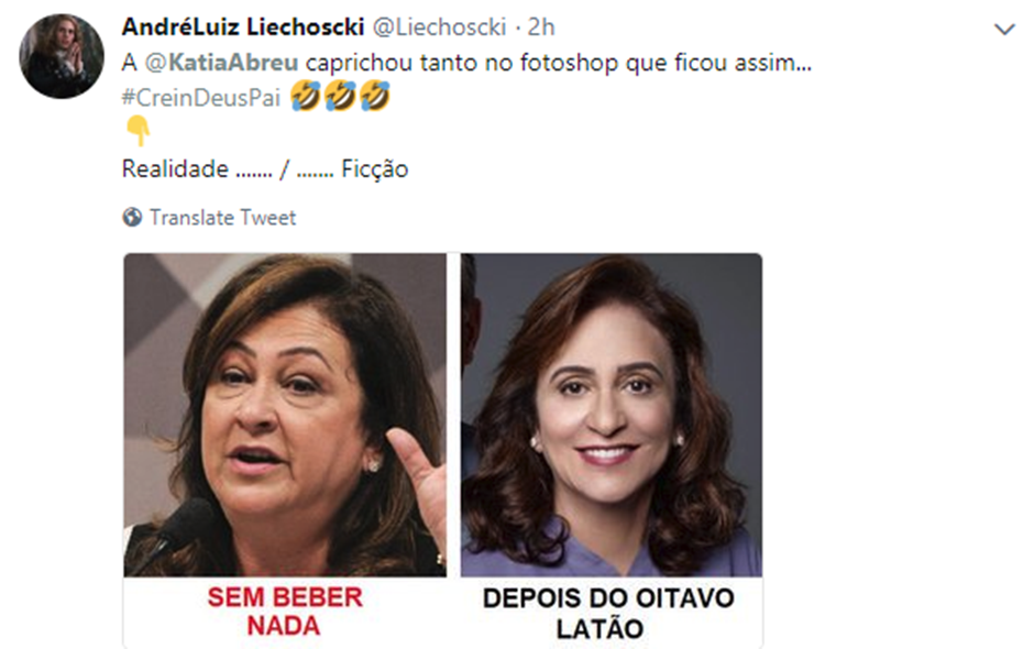 Kátia Abreu brinca na internet e reconhece manipulação em foto (Reprodução)