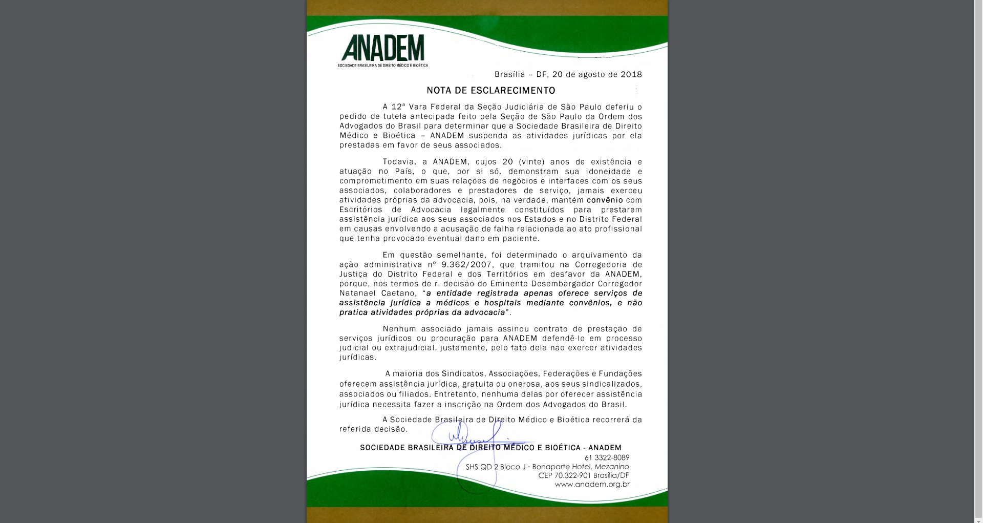Reprodução de nota encaminhada para o Mais Goiás por meio da Assessoria de Imprensa