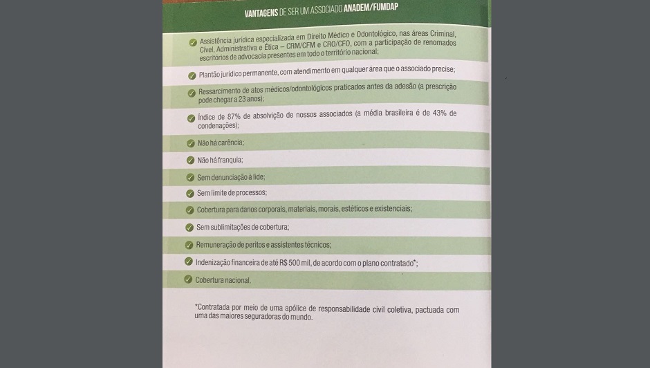 Tabela de ofertas mostra meios de 'blindagem jurídica' (Foto: Reprodução)