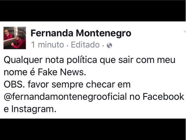 Fernanda Montenegro: Fake news (Foto: Reprodução)