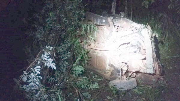 Kadett com quatro ocupantes caiu de uma ribanceira (Foto: Divulgação / PRF)