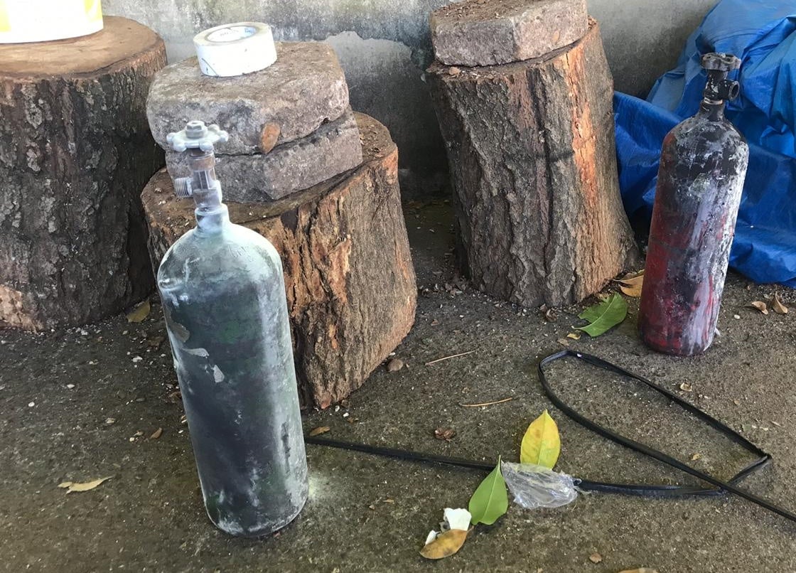 Cilindro de gás acetileno (Foto: Divulgação Corpo de Bombeiros)