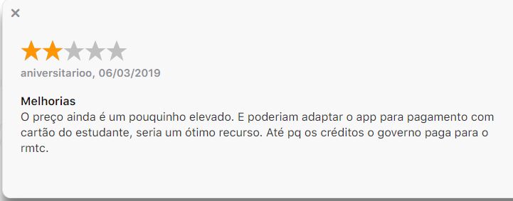 Avaliação realizada por usuário através da App Store (Foto: Reprodução)