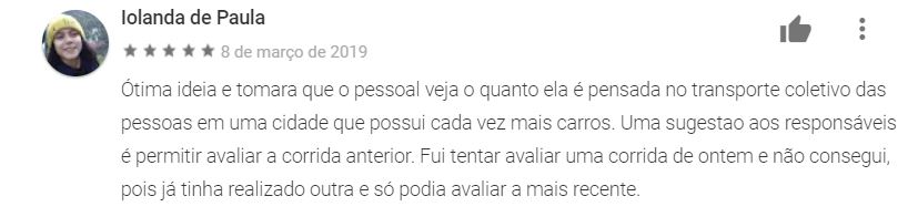 Avaliação realizada por usuária através da Play Store (Foto: Reprodução)