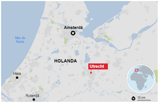 O ataque em Holanda ocorreu em Utrecht, cidade 32 km ao sul de Amsterdã (Foto: Reprodução/Google Maps)