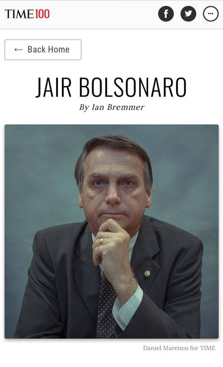 Jair Bolsonaro entrou na lista dos 100 mais influentes da "Time" (Foto: Reprodução / Time)