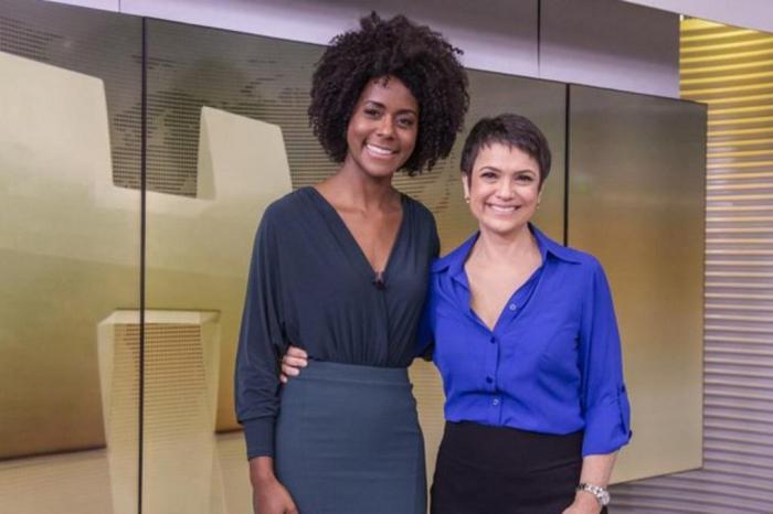 Sandra Annenberg e Maju Coutinho no Jornal Hoje da Rede Globo