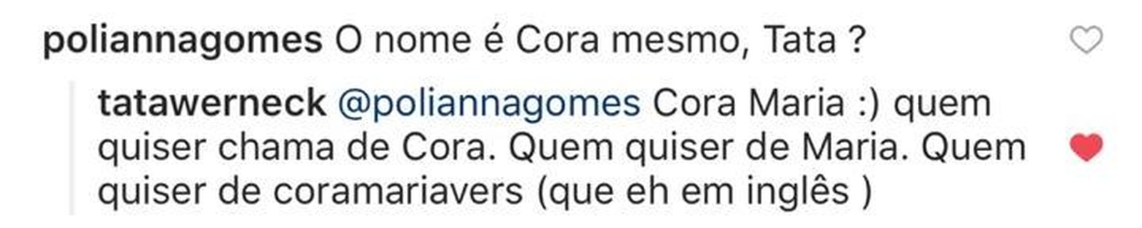 Tatá Werneck confirma nome da filha: Cora Maria