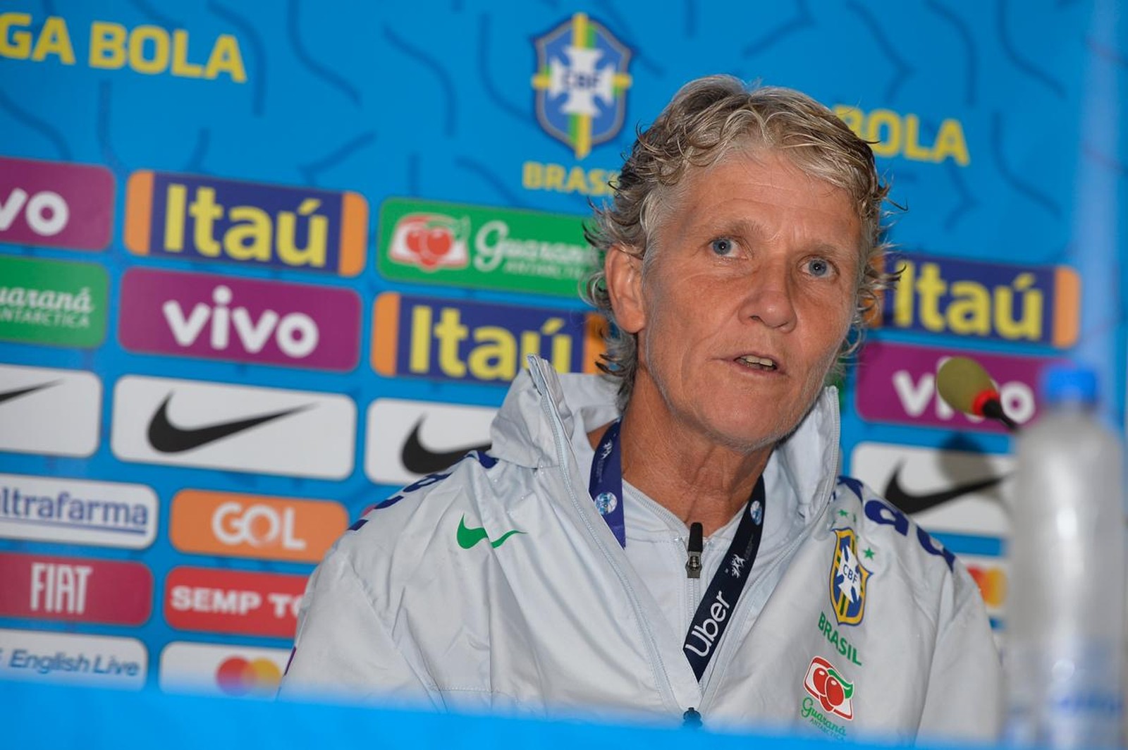 Pia Sundhage em entrevista coletiva no Pacaembu (Foto: Mauro Horita/CBF)