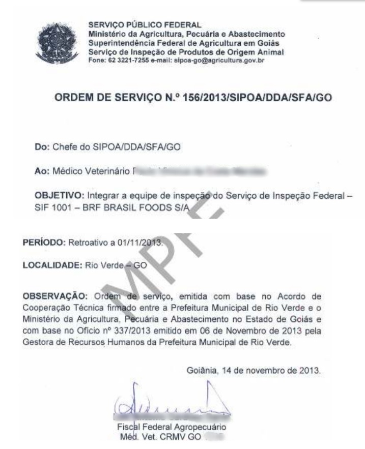 Documento mostra que o servidor esteve à disposição do MAPA