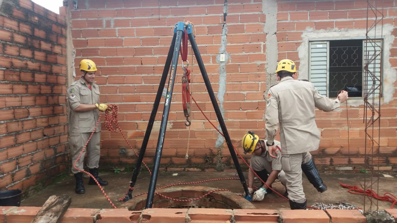 Filhote de cachorro é resgatado após cair em cisterna, em Goianira