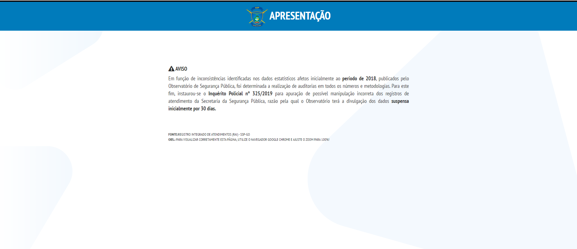 Com suspeita de manipulação, SSP suspende a divulgação de dados estatísticos de crimes em Goiás
