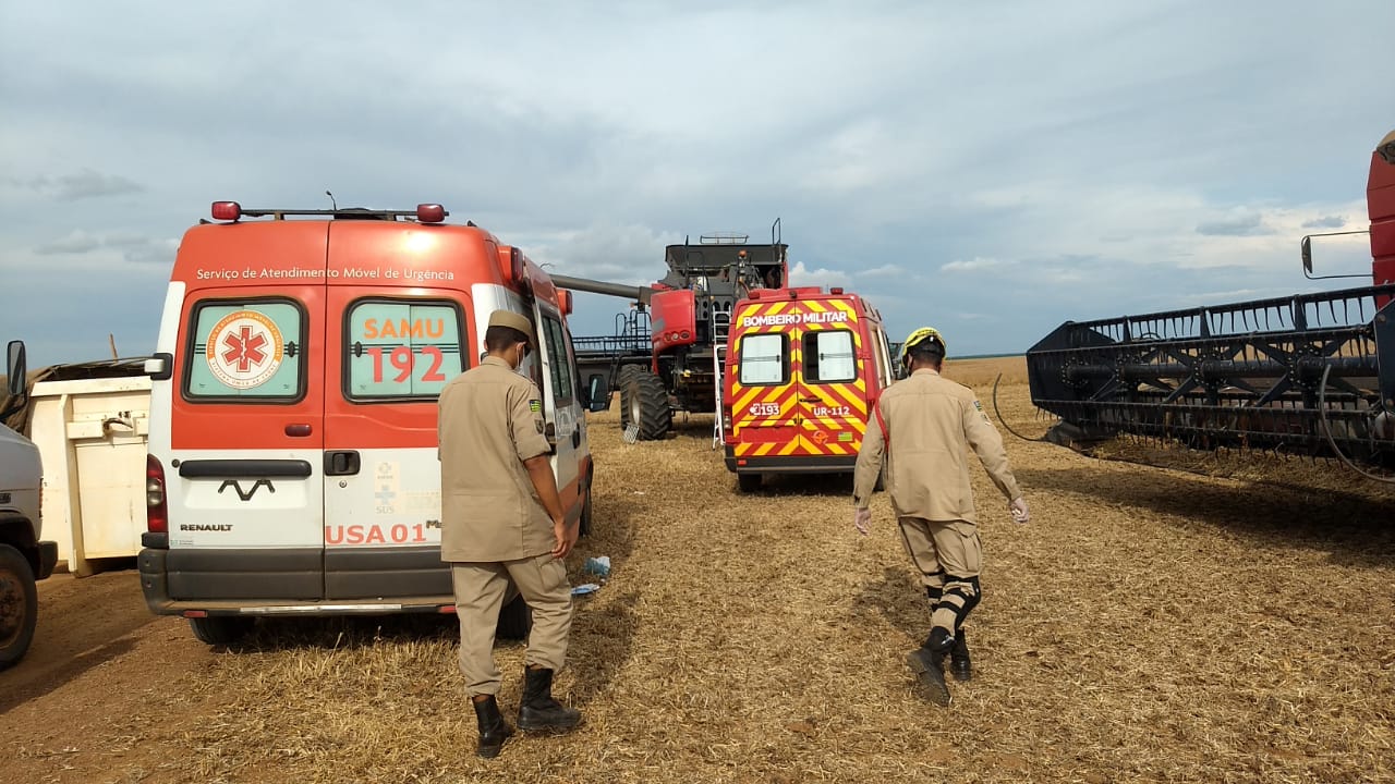 Homem tem perna amputada em colheitadeira, em Luziânia
