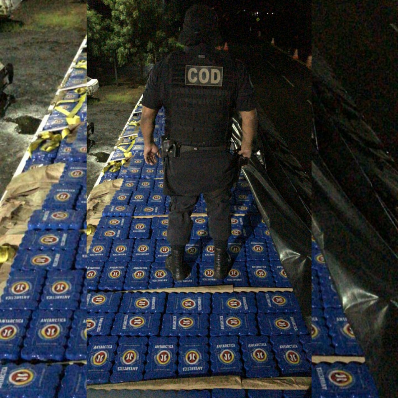 Uma carga de mais de 37 mil litros de cerveja sem nota fiscal foi apreendida neste sábado (25), na GO-226, em Cachoeira Alta. (Foto: Divulgação/PM)