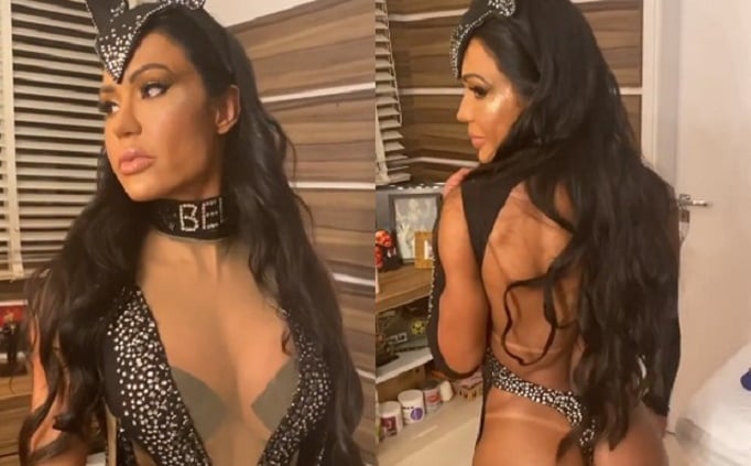 Gracyanne vai a baile de Carnaval usando coleira com nome de Belo