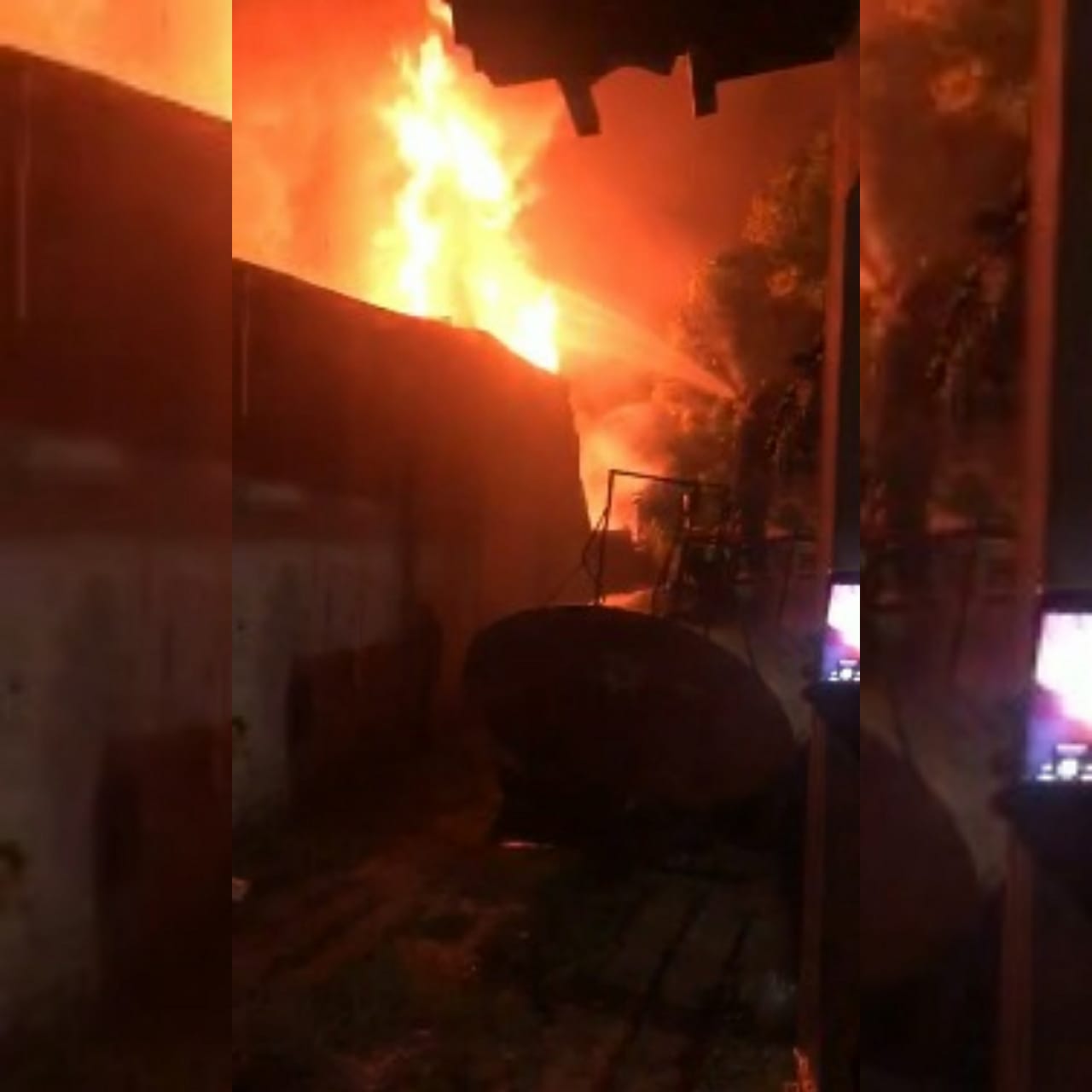 Um incêndio de grandes proporções atingiu uma casa e ao menos duas lojas na cidade de Campos Belos, região Nordeste de Goiás. (Foto: reprodução)