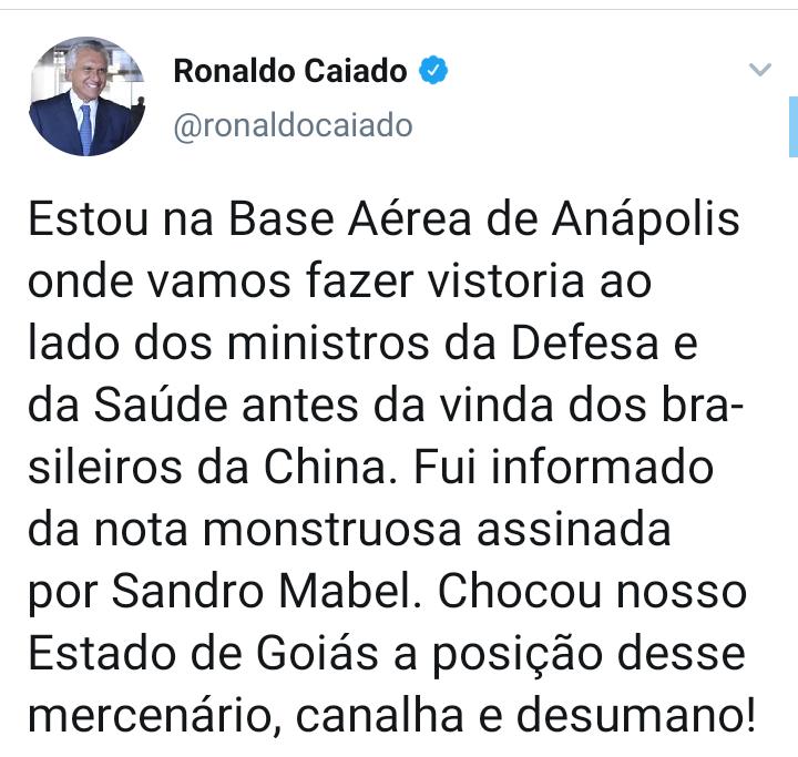 Caiado chama Sandro Mabel de "mercenário, canalha e desumano"