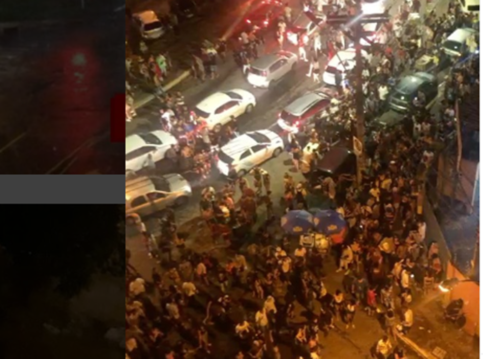 PM joga bomba de efeito moral contra foliões (Foto: Reprodução / Leitor do Mais Goiás)