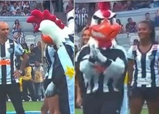 Mascote do Atlético-MG faz gesto machista e clube afasta funcionário