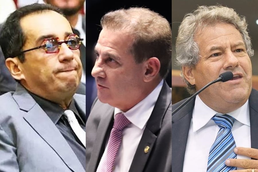 Montagem com rosto de Kajuru, Vanderlan e Luiz do Carmo - Mudanças no imposto de renda podem tirar até R$ 360 milhões dos municípios goianos, que pressionam senadores por voto contra proposta. Veja