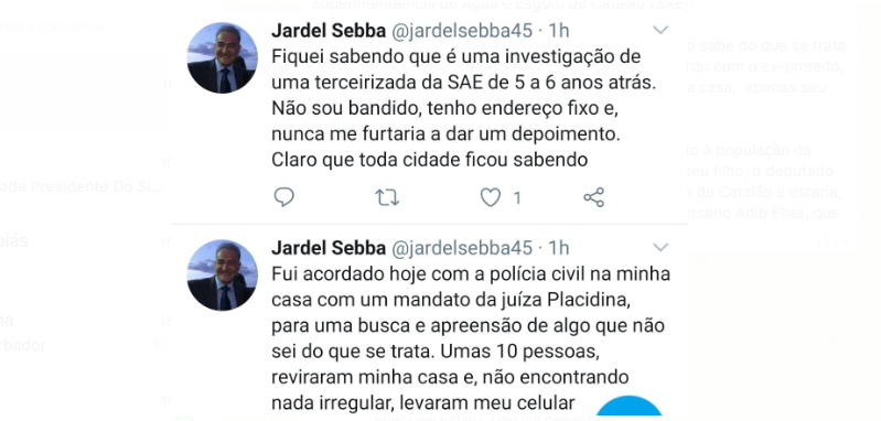 Posts do ex-prefeito Jardel Sebba no Twitter (Foto: Reprodução)