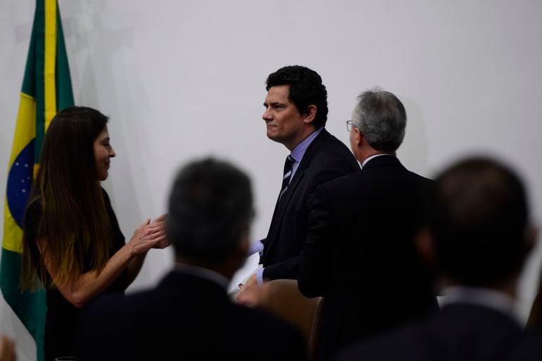 O ministro da Justiça e Segurança Pública, Sergio Moro, fala à  imprensa