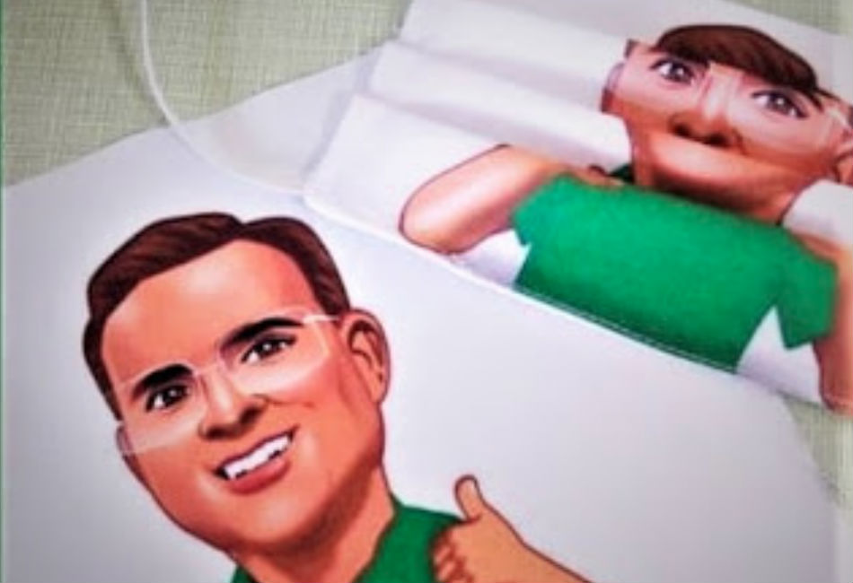 Caricatura do prefeito Rivelino em máscaras contra coronavírus