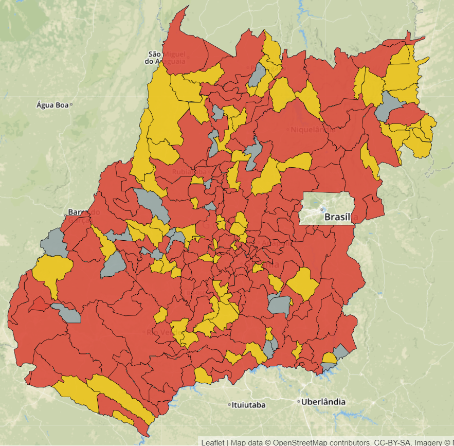 Dos 246 municípios goianos, apenas 16 não têm confirmações do novo coronavírus (Fonte: SES)