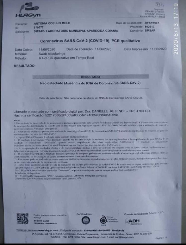 Idosa não foi velada pois médicos disseram que a causa da morte era covid-19, dias depois família recebe resultado do exame que deu negativo