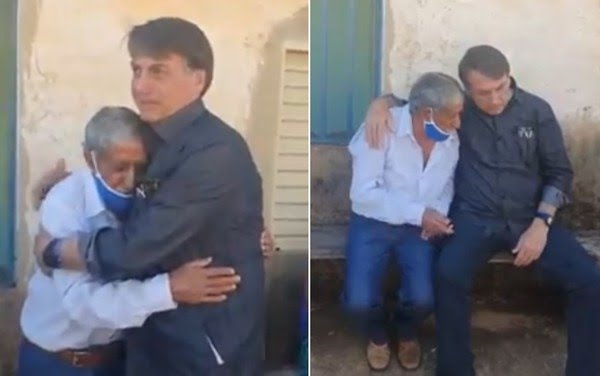 Bolsonaro abraça idoso em Santo Antônio do Cavalheiro em Goiás