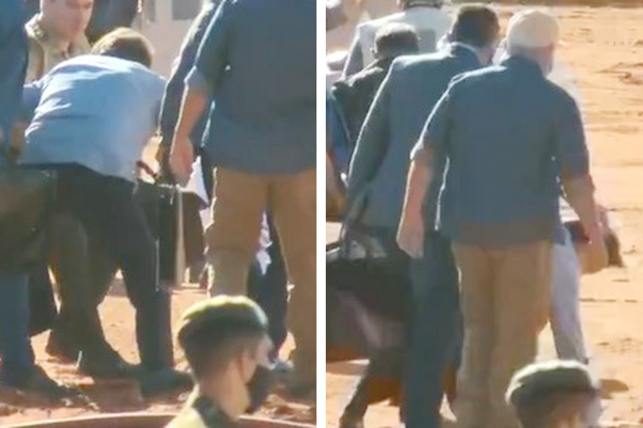 O presidente Jair Bolsonaro passou por um imprevisto logo ao chegar em Águas Lindas. Ele levou um tombo após descer do helicóptero. (Foto: reprodução)