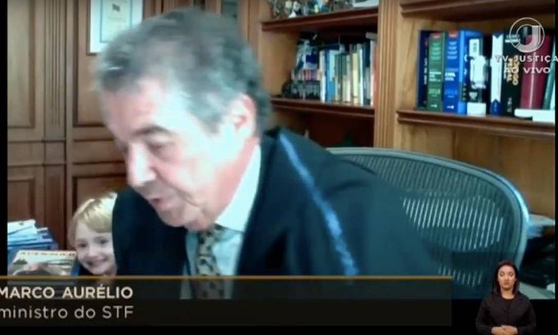 Neta do ministro do STF, Marco Aurélio, invade sessão por videoconferência desta quarta-feira (3) e chamou: 'vovô!' (Foto: reprodução)