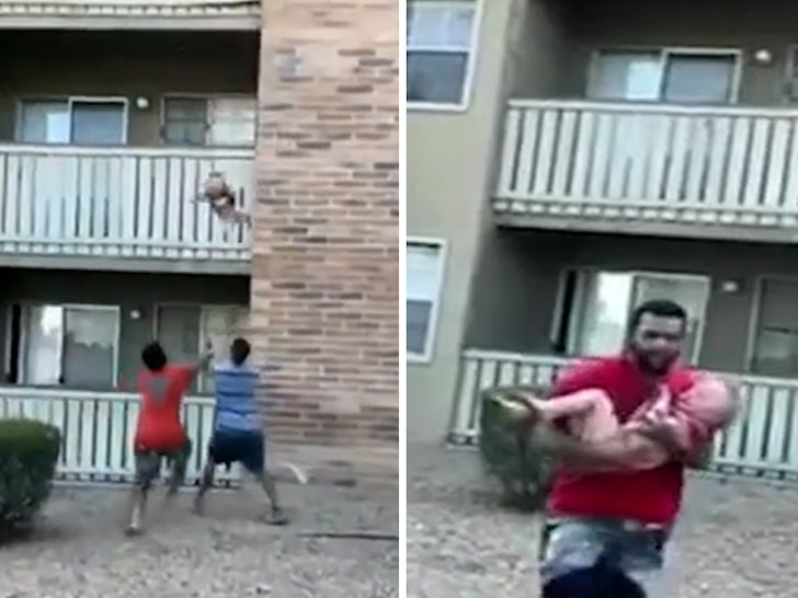 Homem salva criança de 3 anos jogada pela mãe de prédio em chamas; assista ao vídeo!