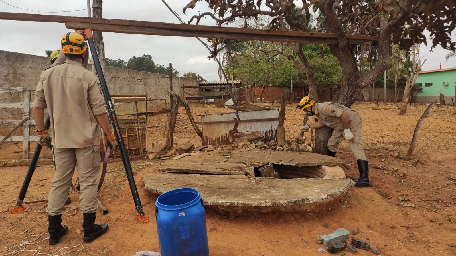 Bezerro cai em cisterna de 6 metros, mas é resgatado em ferimentos