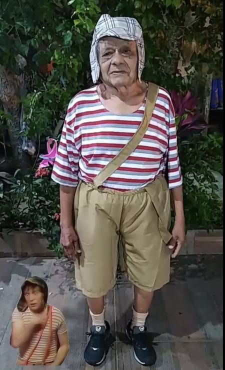 Seu Chiquinho se vestiu de Chaves no aniversário de 92 anos. Imagens viralizaram nas redes sociais Foto: Arquivo Pessoal