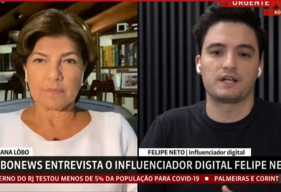 Na GloboNews, Felipe Neto critica o próprio canal e a rival CNN Brasil