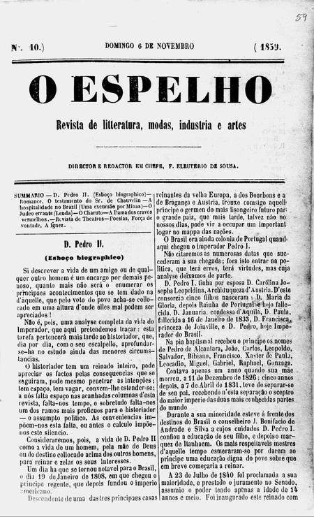 A publicação 'O Espelho' tinha Machado como principal redator (Foto: Biblioteca Nacional)