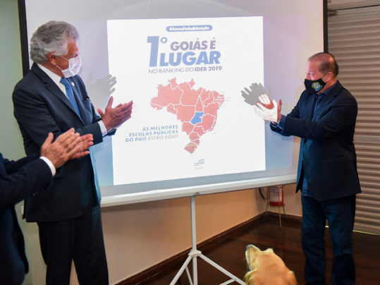 Governador Ronaldo Caiado (DEM) e ministro Onyx Lorenzoni, em Goiânia