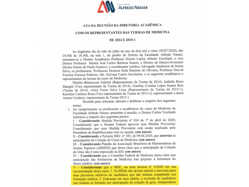 Ata de reunião com alunos de medicina