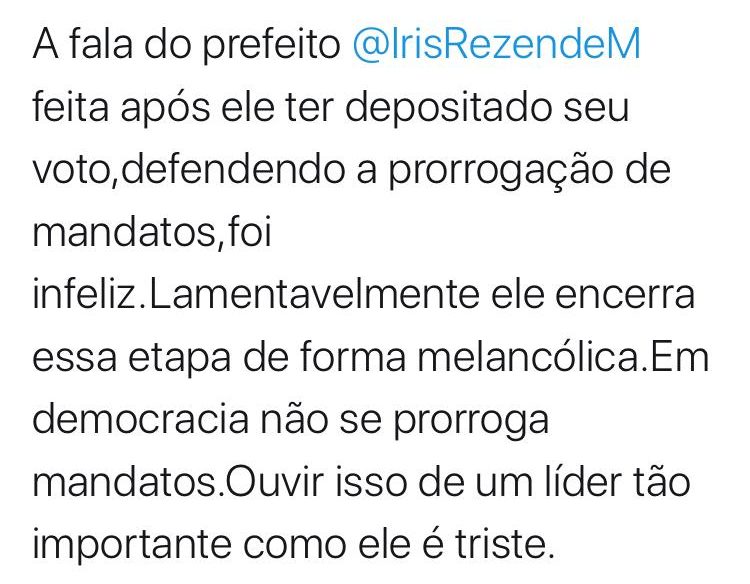 Deputado diz que fala de Iris sobre prorrogação de mandatos foi "infeliz"