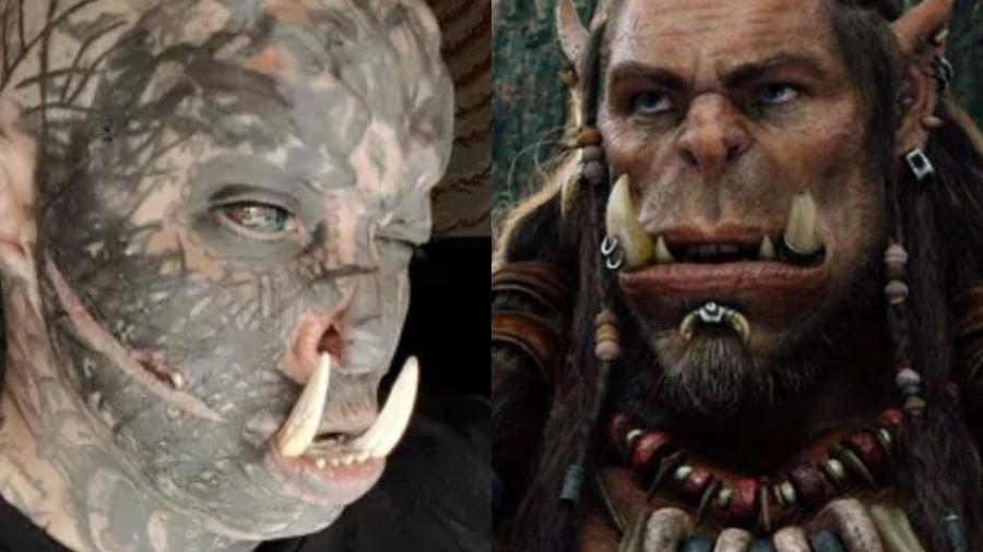 Tatuador brasileiro cobre 80% do corpo e coloca presas; confira