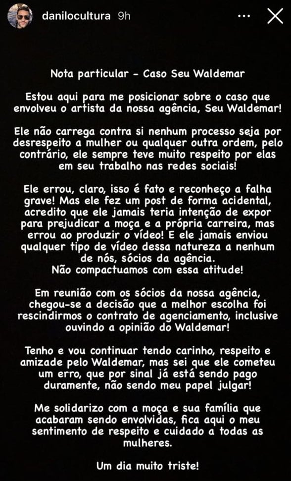"Ele jamais teria intenção de expor para prejudicar" diz ex-empresário de Seu Waldemar