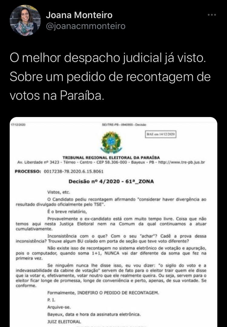 Juiz dá bronca em candidato que pediu recontagem de votos: "Se conforme"