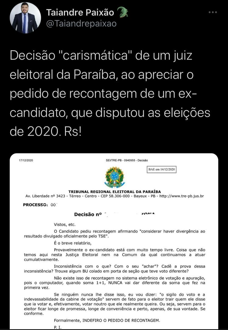 Juiz dá bronca em candidato que pediu recontagem de votos: "Se conforme"
